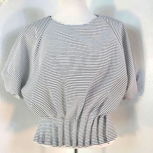 MUSK STRIPED CREWNECK SHORT SLEEVE PLATED WAIST TOP WOMEN'S SIZE MEDIUM